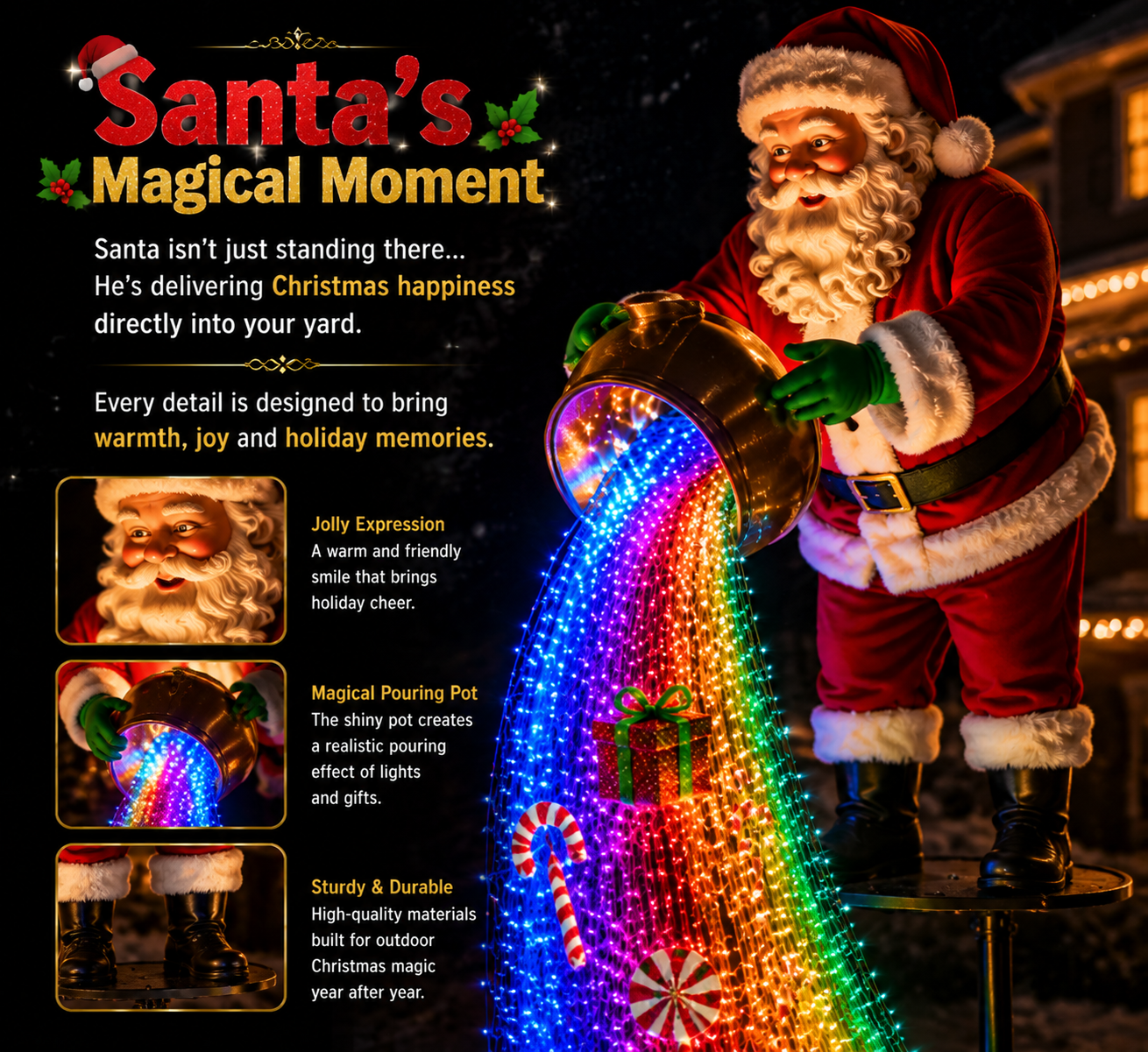 🎅 Santa’s Magical Sweet Treat | Solar Powered Flowing LED Christmas Garden Decoration