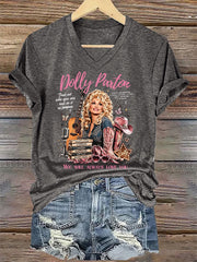 V-Neck Retro Find Out Who You Are And Do It On Purpose A Little Bit Country, A Little Bit Rock 'N' Roll, And A Whole Lot Of Heart. We Will Always Love You Print T-Shirt
