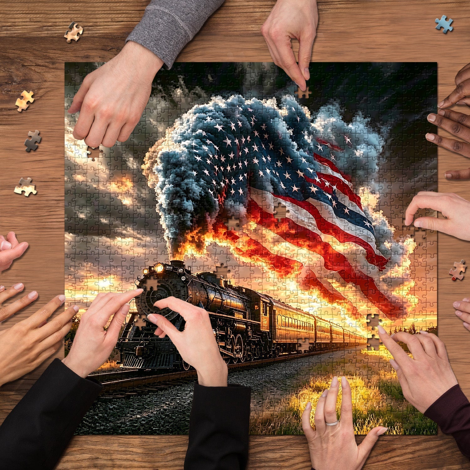 Western Sunset Train Jigsaw Puzzle 1000 Pieces