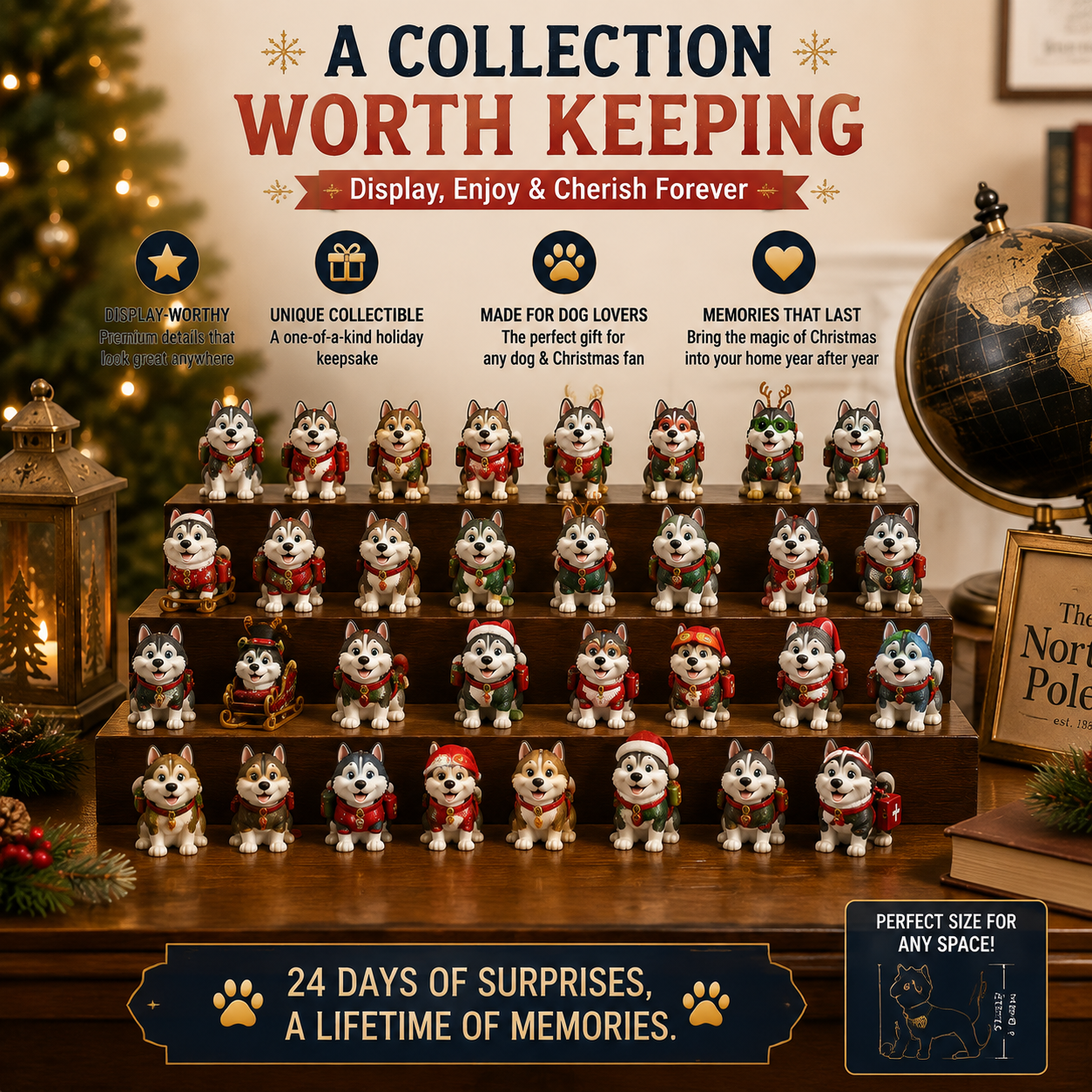 🎄🐕Christmas Gift For Kids – 24 Days Sled Dog Surprise Calendar With Cute Arctic Puppy Collection