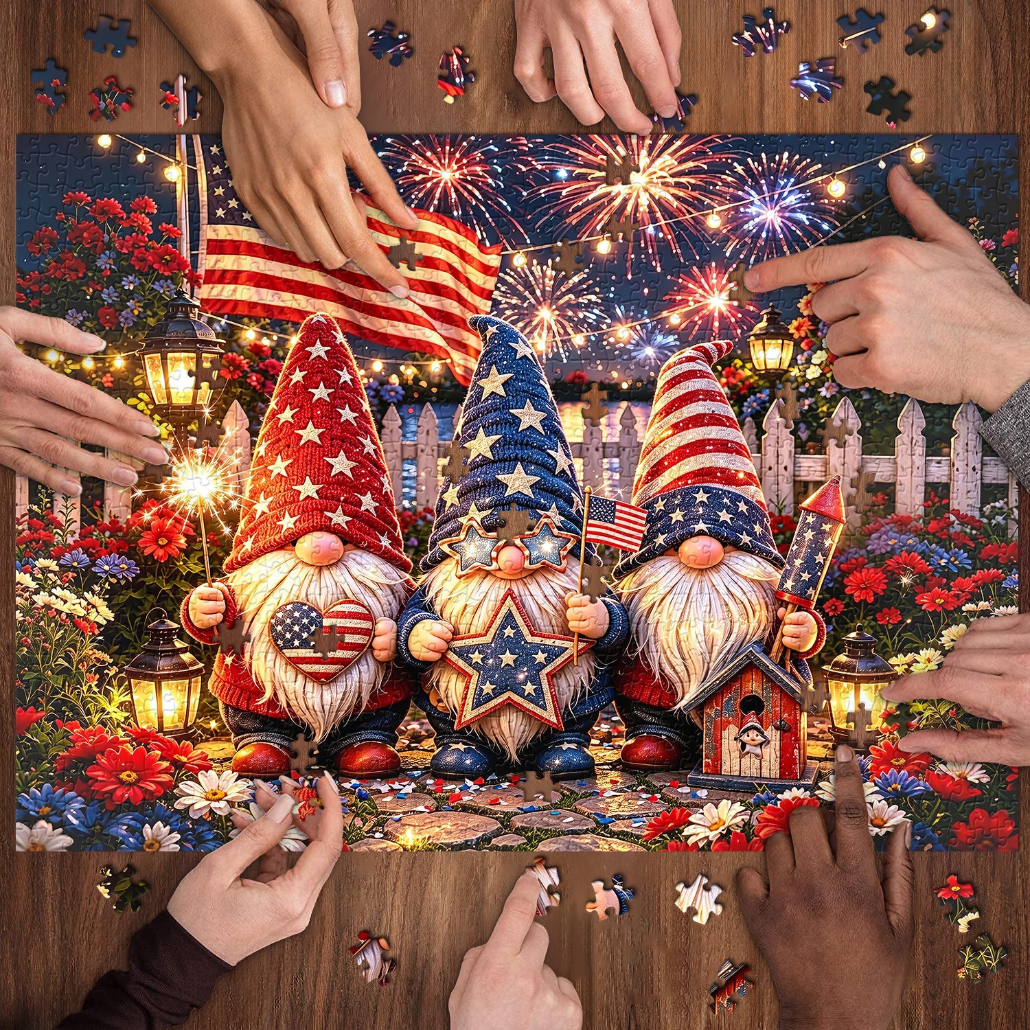 Firework & Flag Gnomes Jigsaw Puzzle 1000 Piece