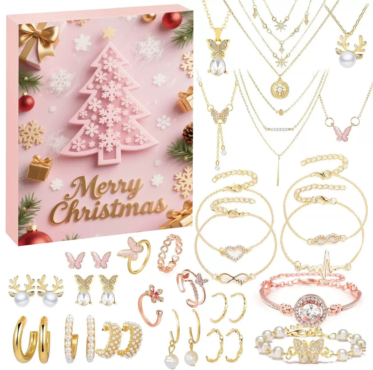 24 Pcs DIY Christmas Advent Calendar  jewelry Pink