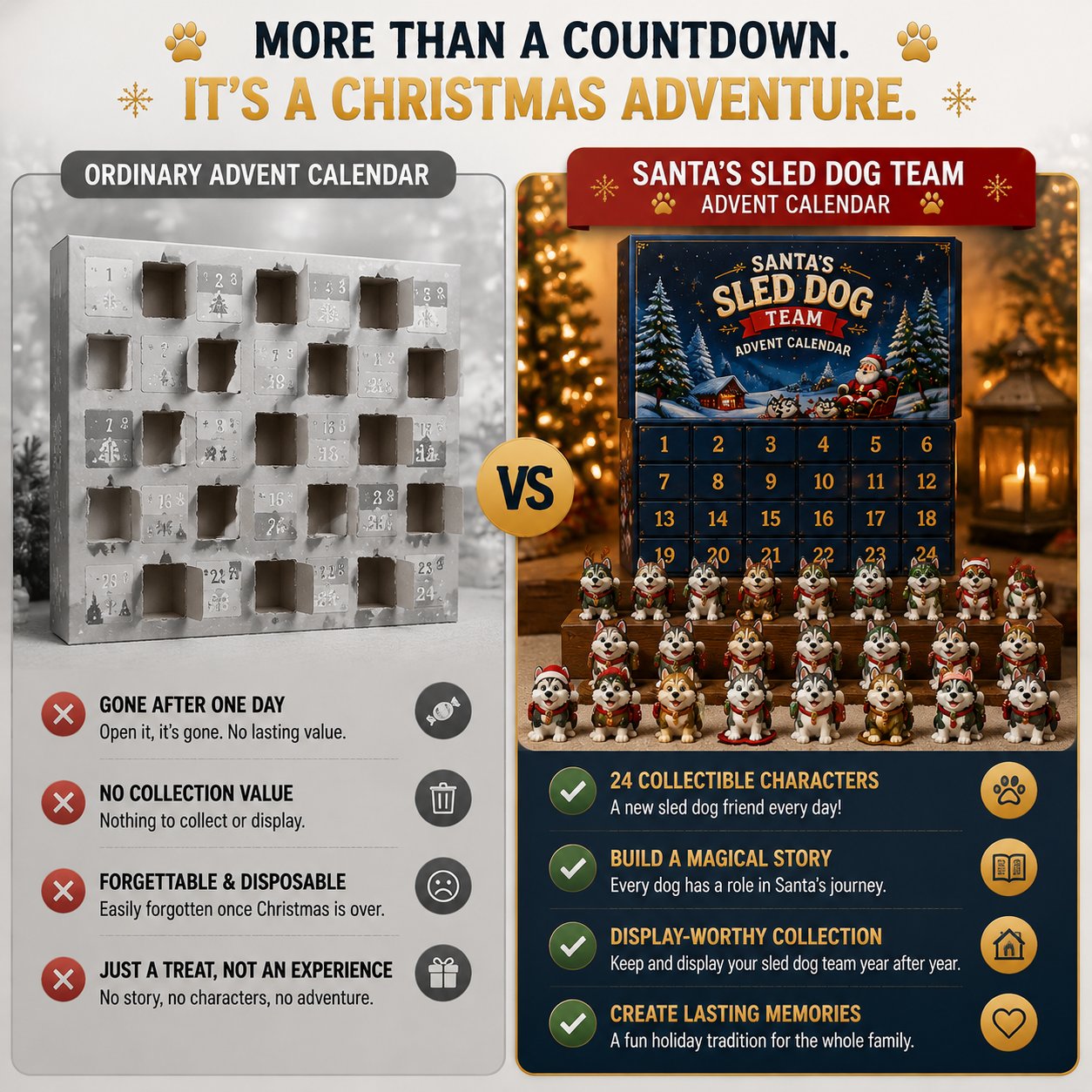 🎄🐕Christmas Gift For Kids – 24 Days Sled Dog Surprise Calendar With Cute Arctic Puppy Collection