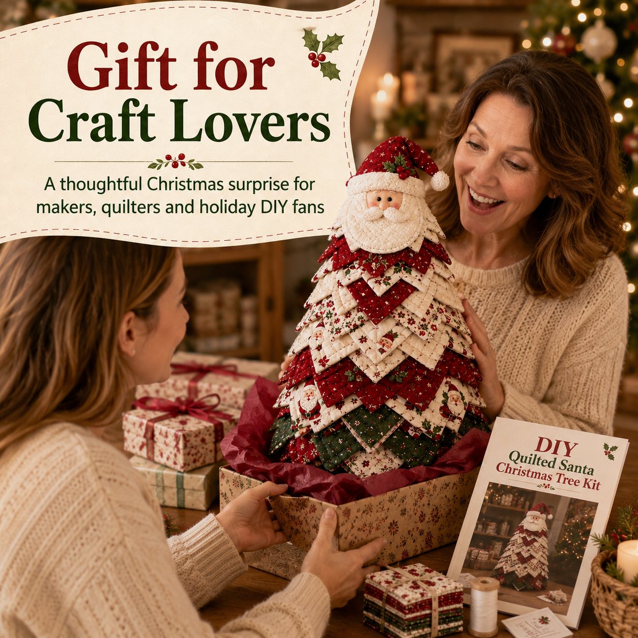 ✅ 🔥 LAST DAY 50% OFF 🎄 DIY Quilted Santa Christmas Tree Kit – Create a Cozy Handmade Holiday Decoration
