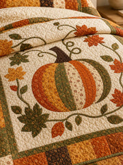 Patchwork Pumpkin Autumn Harvest Quilted 3-Piece Bedding Set