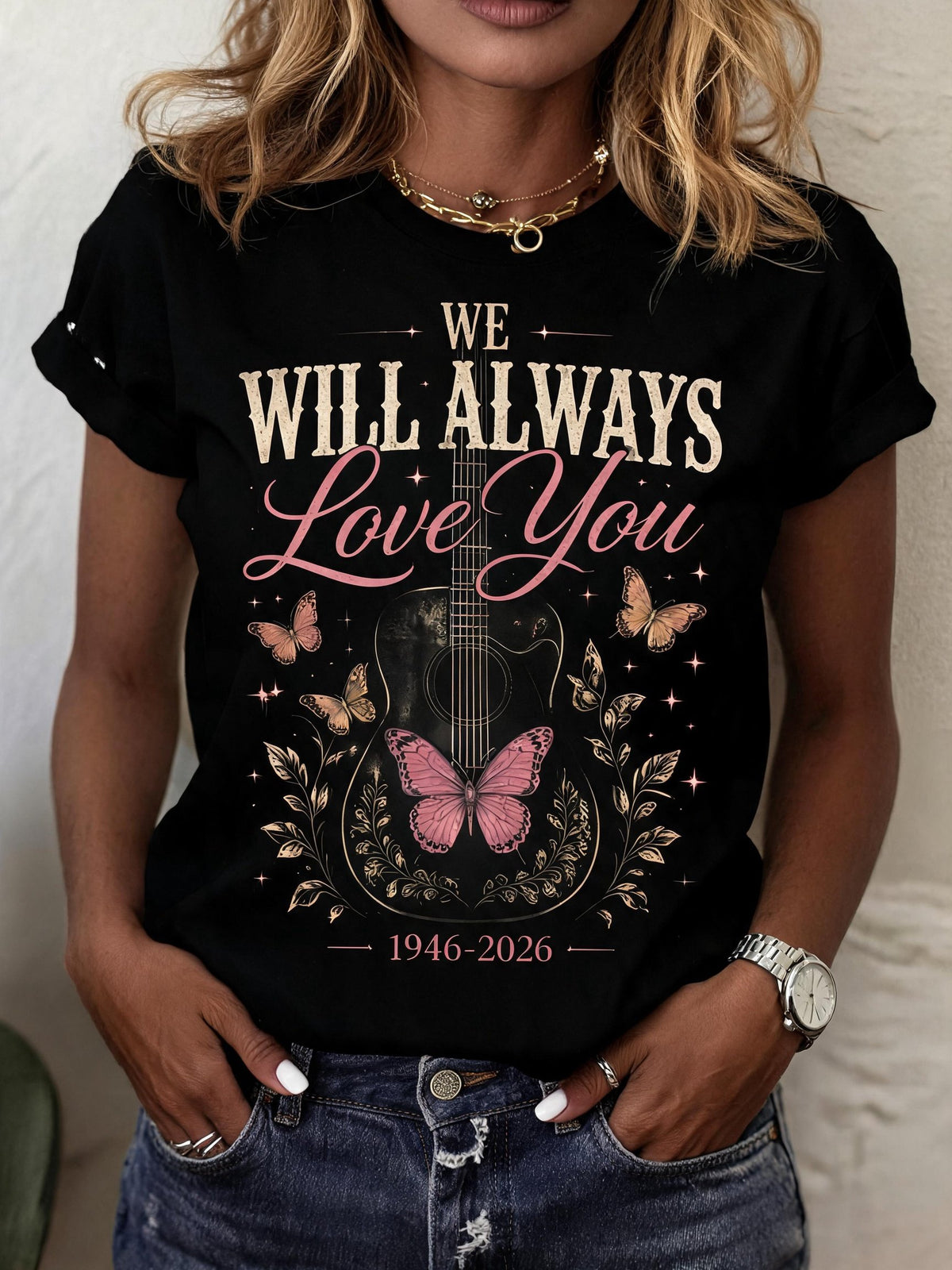 Women's "We Will Always Love You" Print Crew Neck T-Shirt