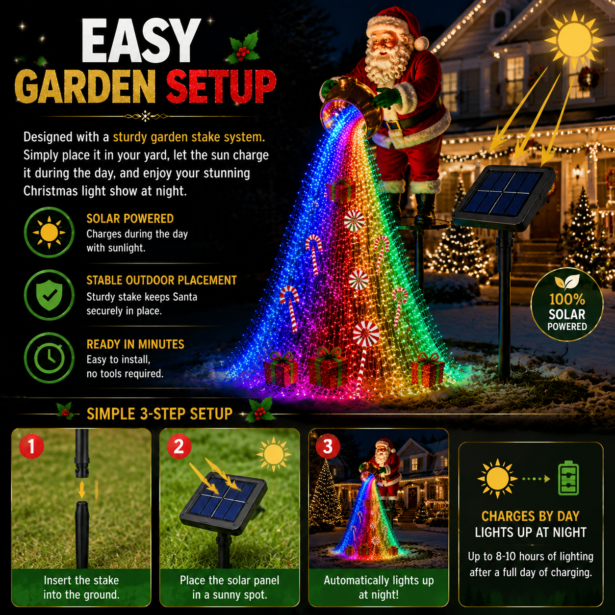 🎅 Santa’s Magical Sweet Treat | Solar Powered Flowing LED Christmas Garden Decoration