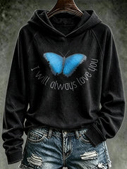 Retro Butterfly I Will Always Love You Print Hoodie