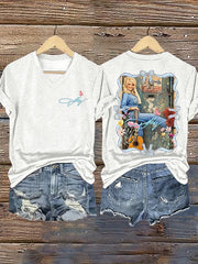 V-Neck Retro Dolly Queen Of Country Print T-Shirt