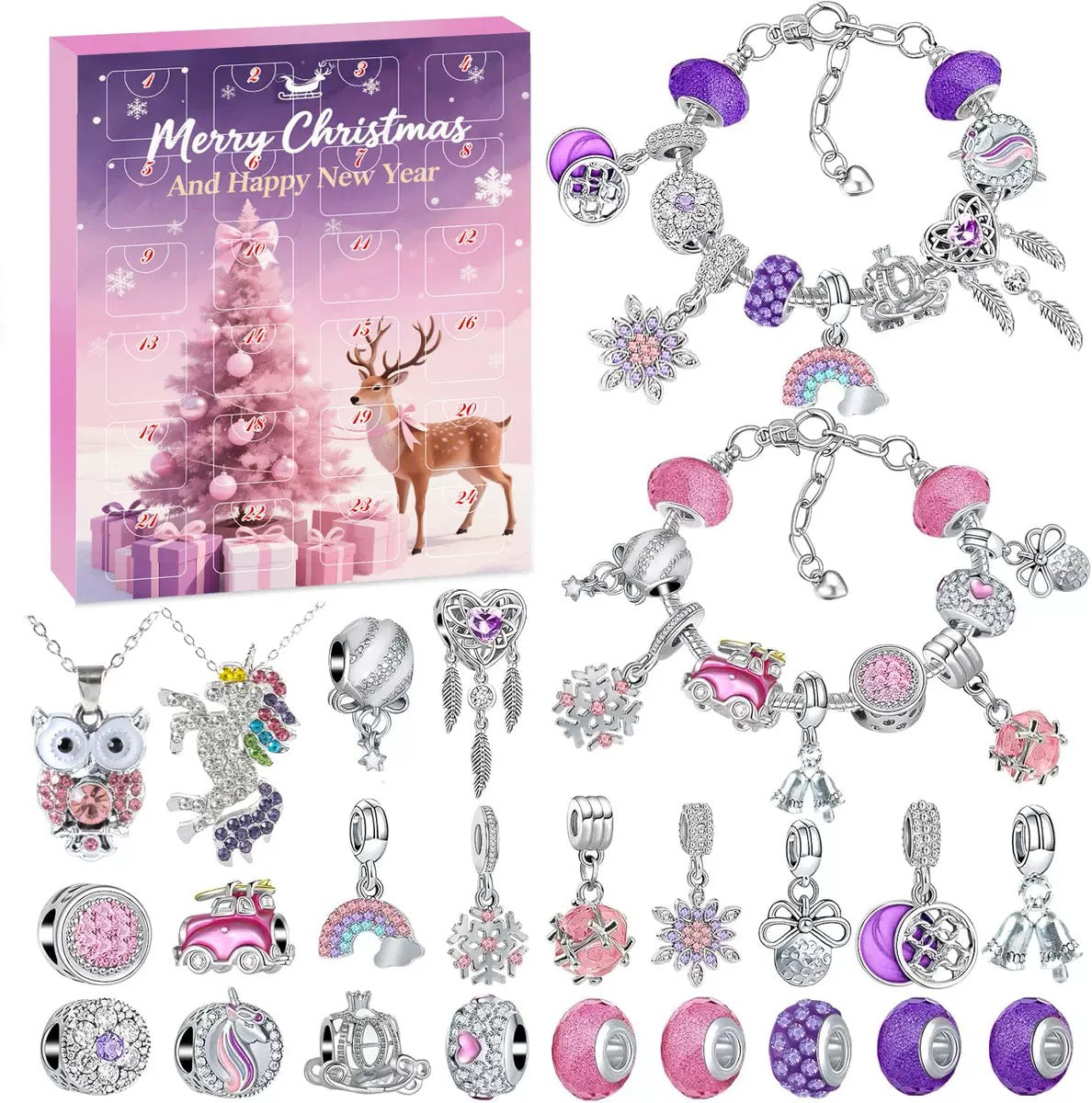 24 Pcs DIY Christmas Advent Calendar Bracelets Set  Elk