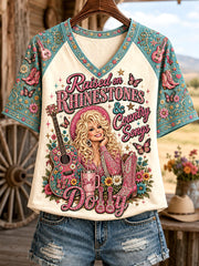 Women'S Country Cowgirl Dolly Commemorative Print T-Shirt