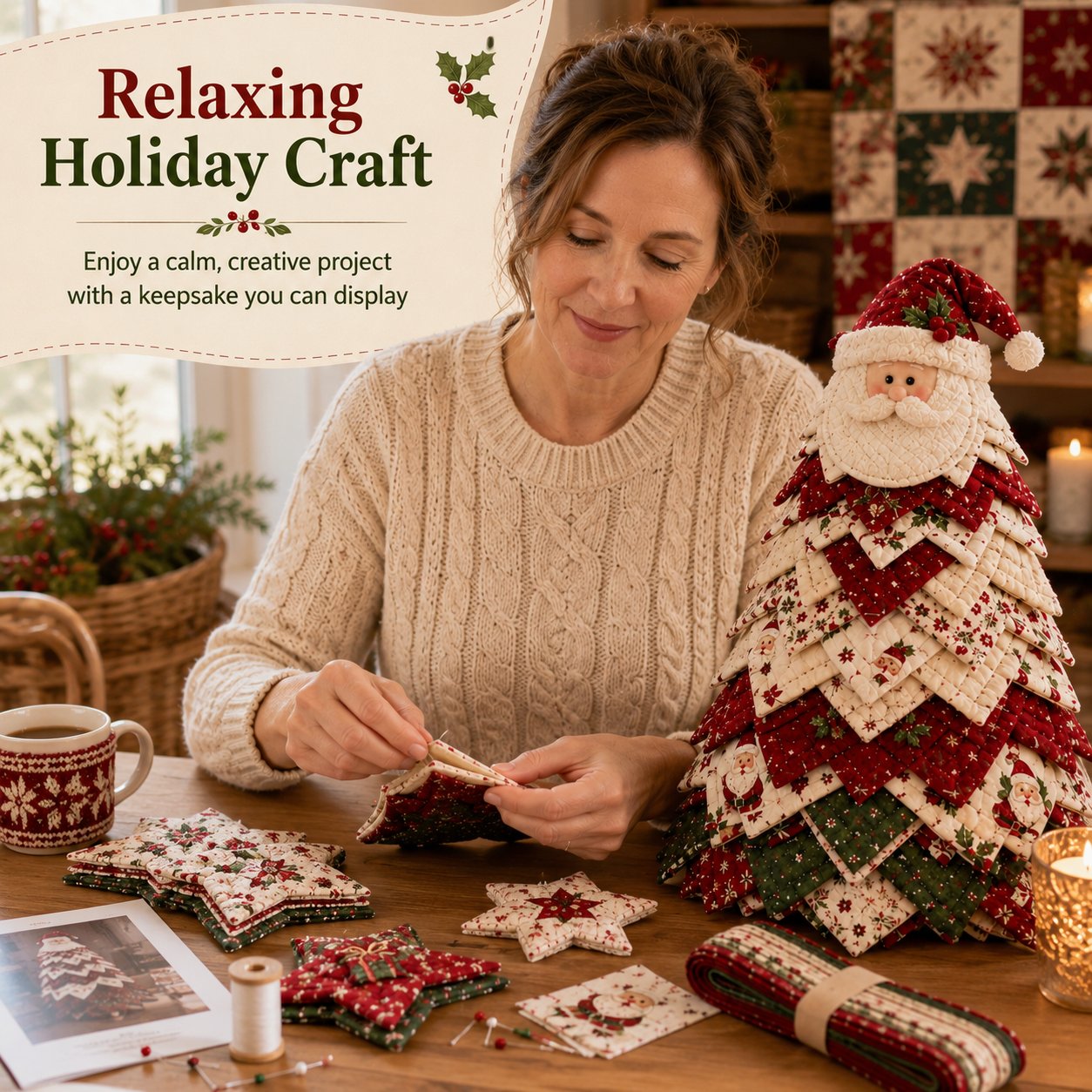 ✅ 🔥 LAST DAY 50% OFF 🎄 DIY Quilted Santa Christmas Tree Kit – Create a Cozy Handmade Holiday Decoration