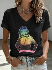 V-Neck Retro Dolly Queen Of Country Print T-Shirt