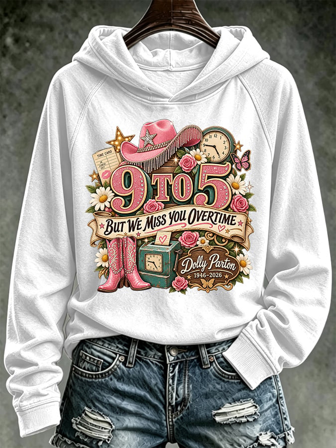 Retro 9 To But We Miss You Overtime Print Hoodie