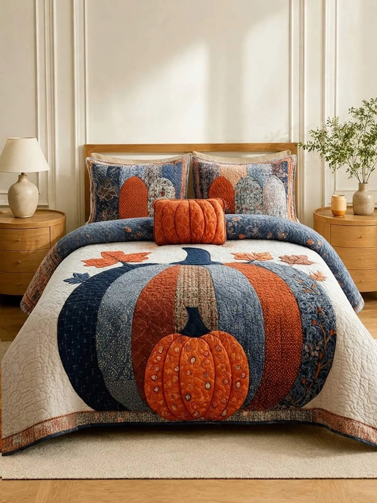 Patchwork Pumpkin 3‐Piece Quilted Bedding Set