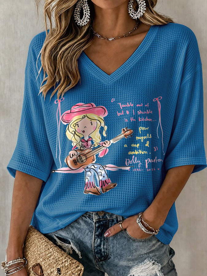 V-Neck Retro Tumble Out Of Bed & I Stumble In The Kitchen... Pour Myself A Cup Of Ambition Print T-Shirt
