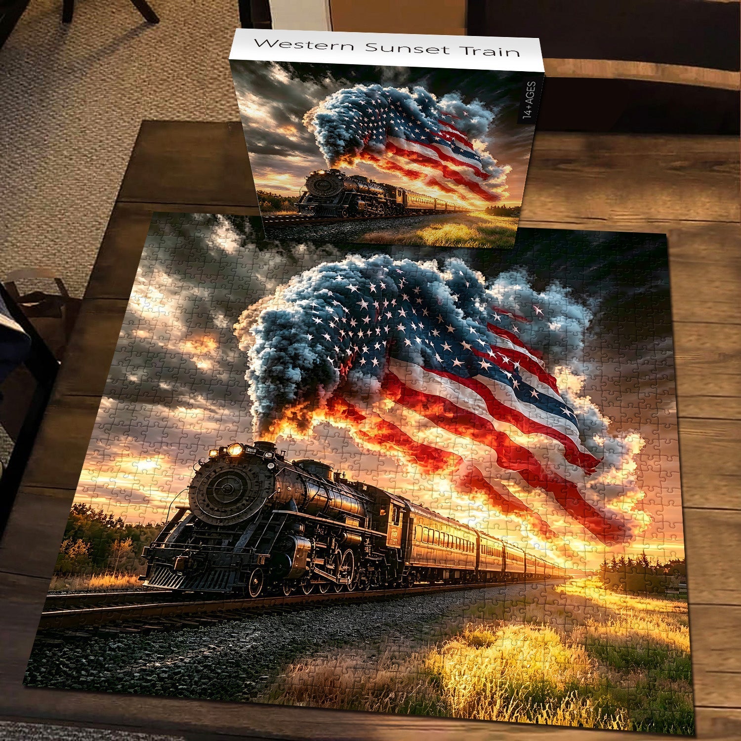 Western Sunset Train Jigsaw Puzzle 1000 Pieces