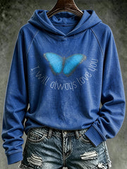 Retro Butterfly I Will Always Love You Print Hoodie