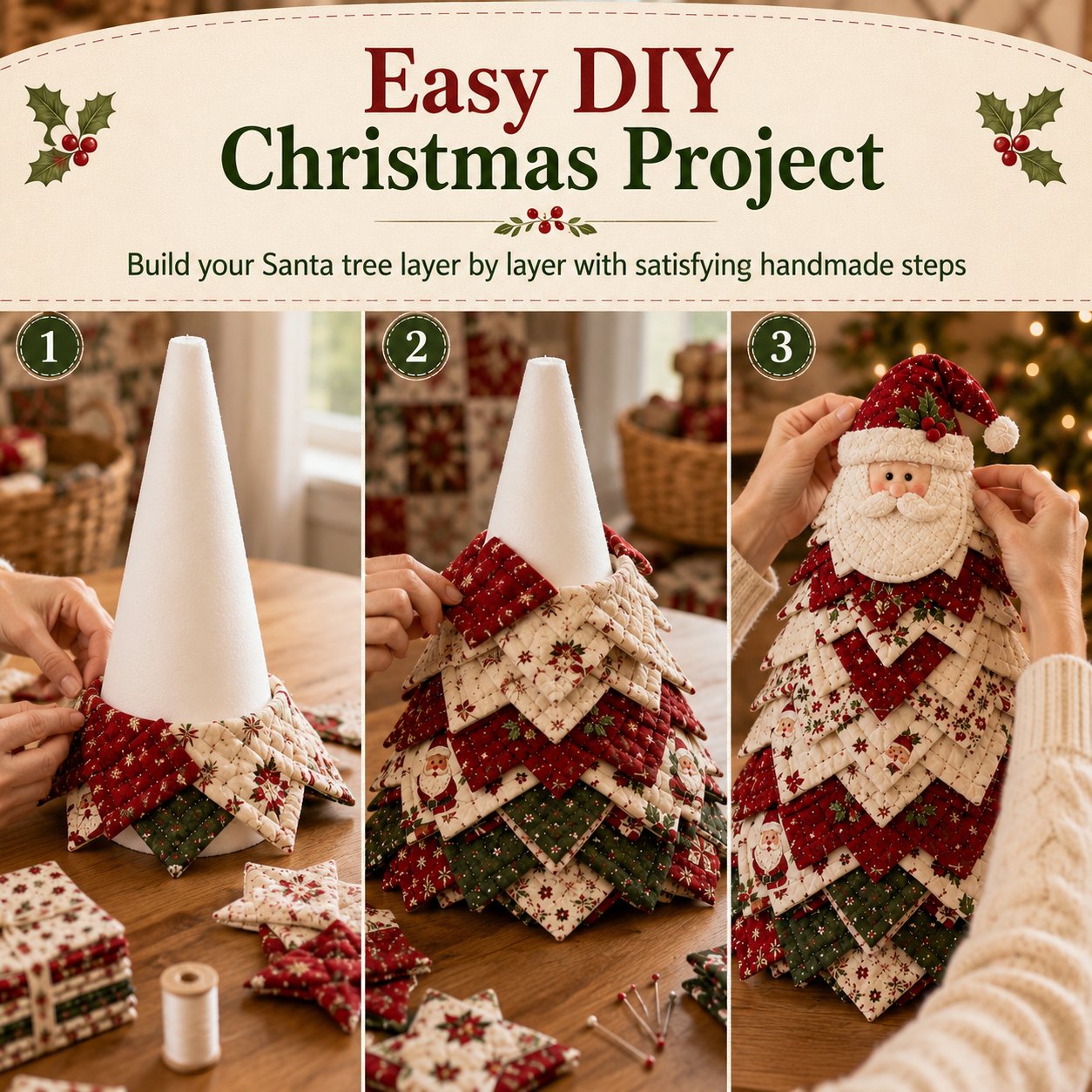 ✅ 🔥 LAST DAY 50% OFF 🎄 DIY Quilted Santa Christmas Tree Kit – Create a Cozy Handmade Holiday Decoration