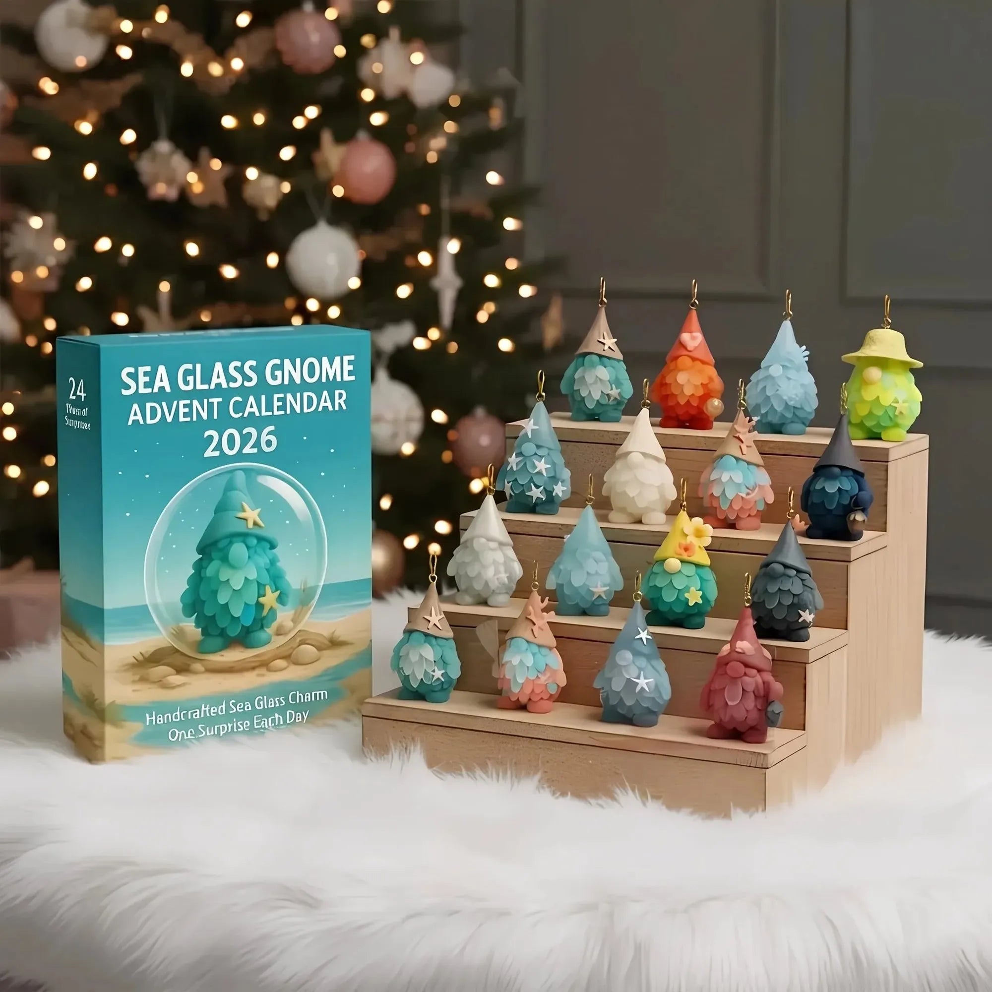 🌊🧝‍♂️ Sea Glass Gnome Advent Calendar 2026 | 24 Coastal Gnome Charms for Christmas Countdown, Tree Decor & Holiday Gifts