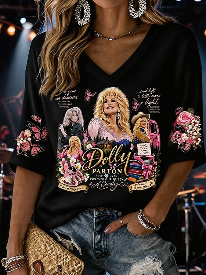 Women'S Country Cowgirl Dolly Commemorative Print T-Shirt