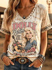 Women's Country Music Legend Tribute Printed V-Neck T-Shirt