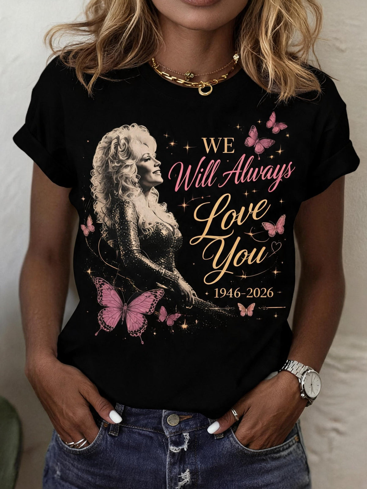 Women's "We Will Always Love You" Print Crew Neck T-Shirt