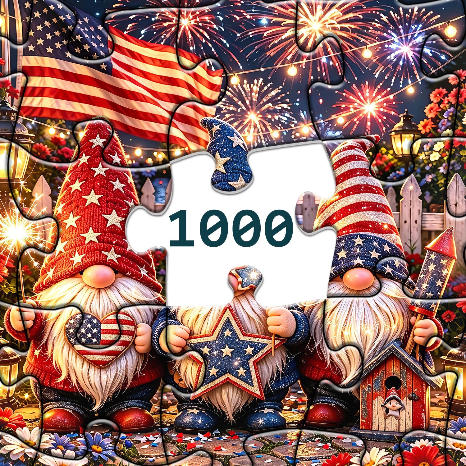 Firework & Flag Gnomes Jigsaw Puzzle 1000 Piece