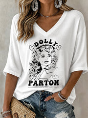 V-Neck Retro Dolly Print T-Shirt