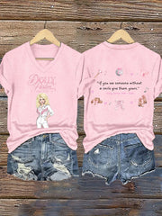 V-Neck Retro Dolly Queen Of Country If You See Someone Without A Smile Give Them Yours Print T-Shirt