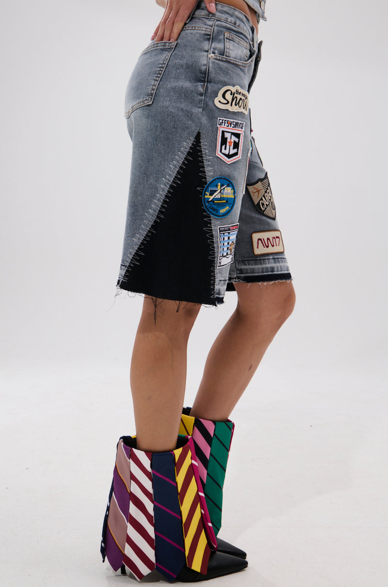 VINTAGE DENIM BERMUDA SHORT WITH PATCHES