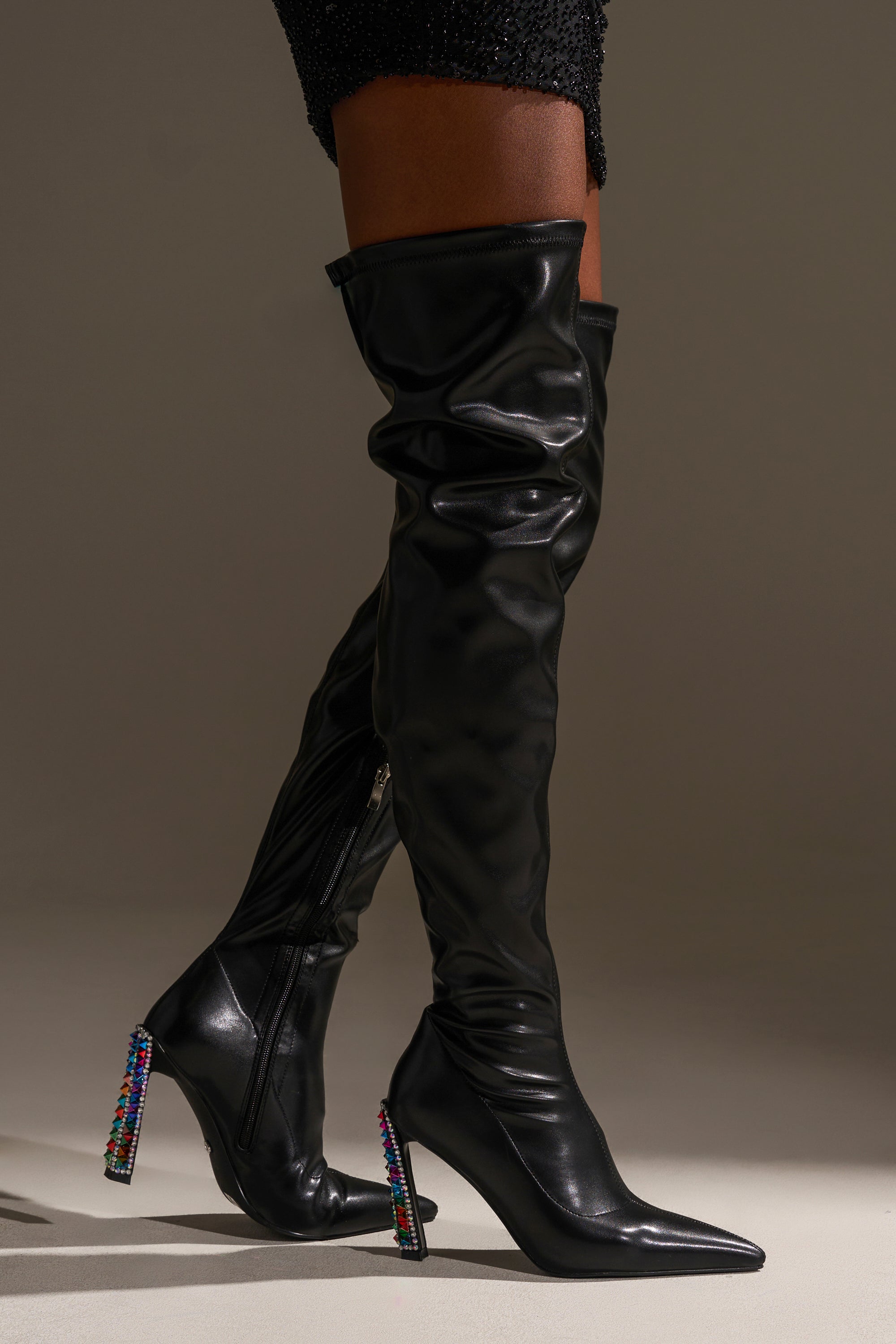 AZALEA WANG COSMIC BLING BLACK BOOT WITH EMBELLISHED HEEL