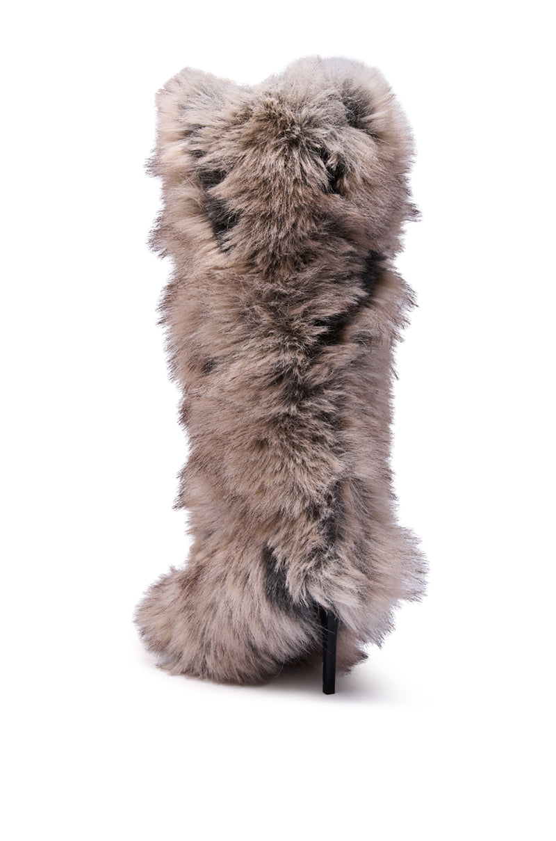 AZALEA WANG DEBBY GREY MULTI FUR STILETTO BOOTIE