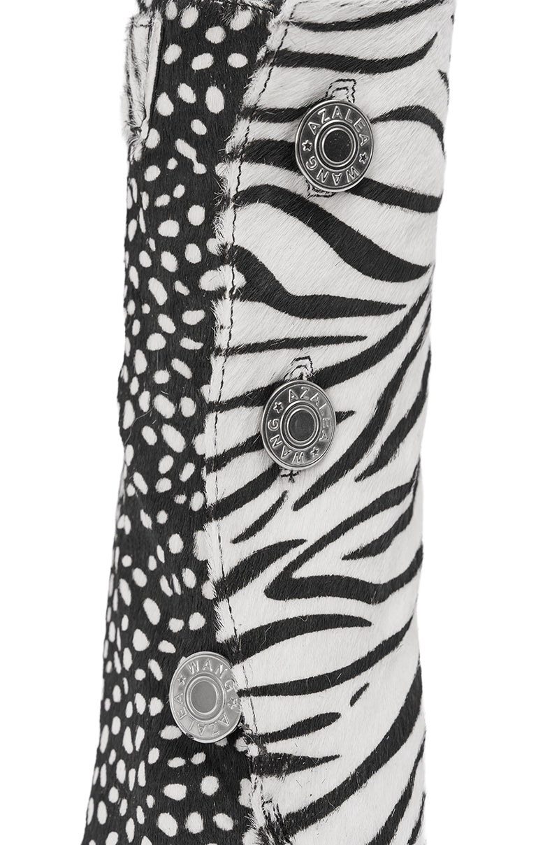 AZALEA WANG DOROTHY BLACK CHEETAH CALF HAIR PRINTED STILETTO BOOTIE