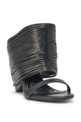 AZALEA WANG DREIA BLACK PU FRINGE WEDGE SANDAL