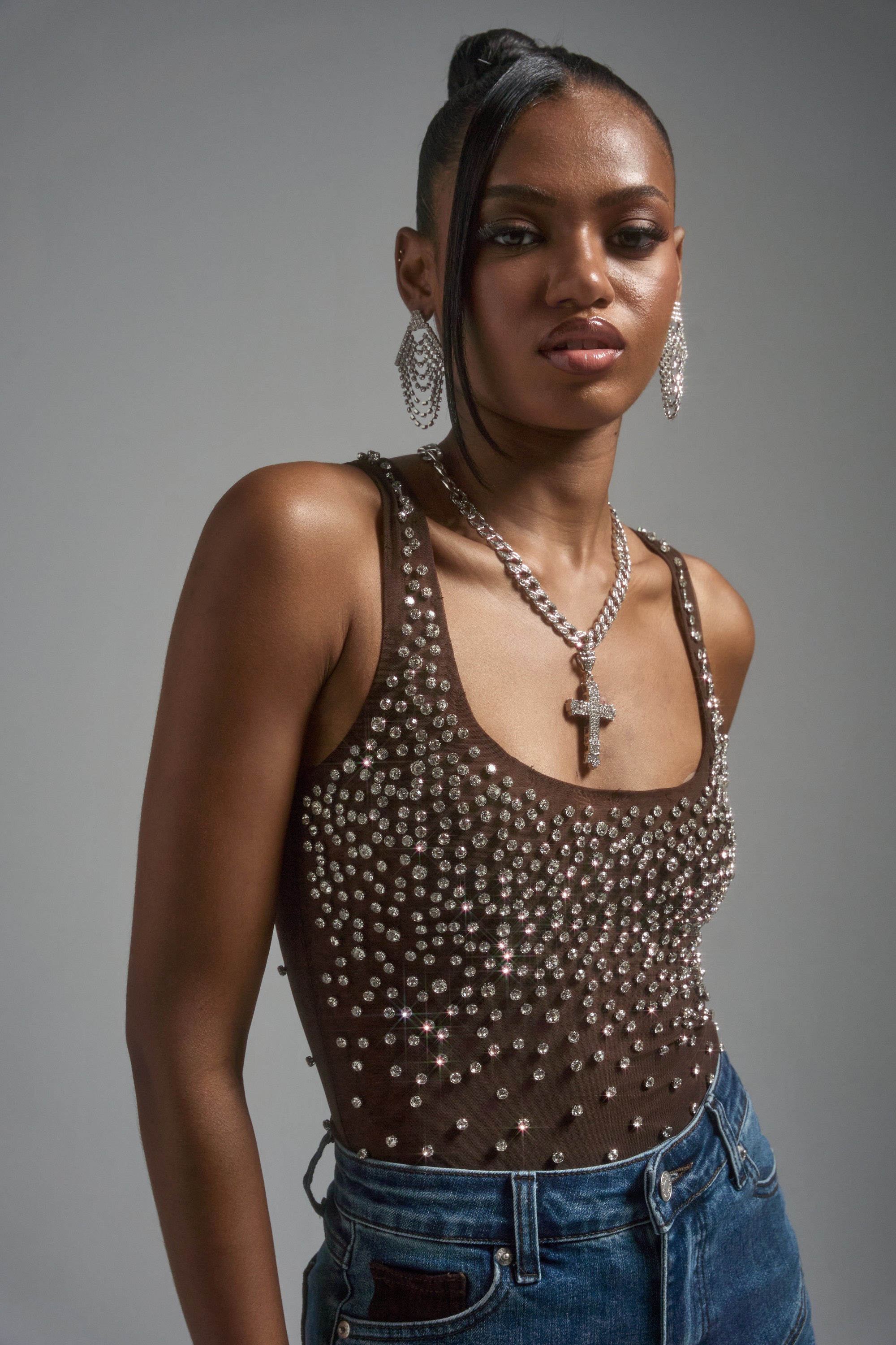 POP IT OFF QUEEN RHINESTONE BODYSUIT