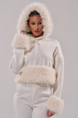 SNOW WHITE FUR TRIM SWEATSHIRT