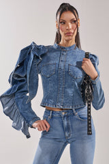 SEIZE THE DAY LONG SLEEVE FLOUNCE MEDIUM BLUE DENIM TOP