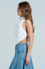 MIAMI NIGHTS HALTER NECK TIE BACK TOP IN WHITE