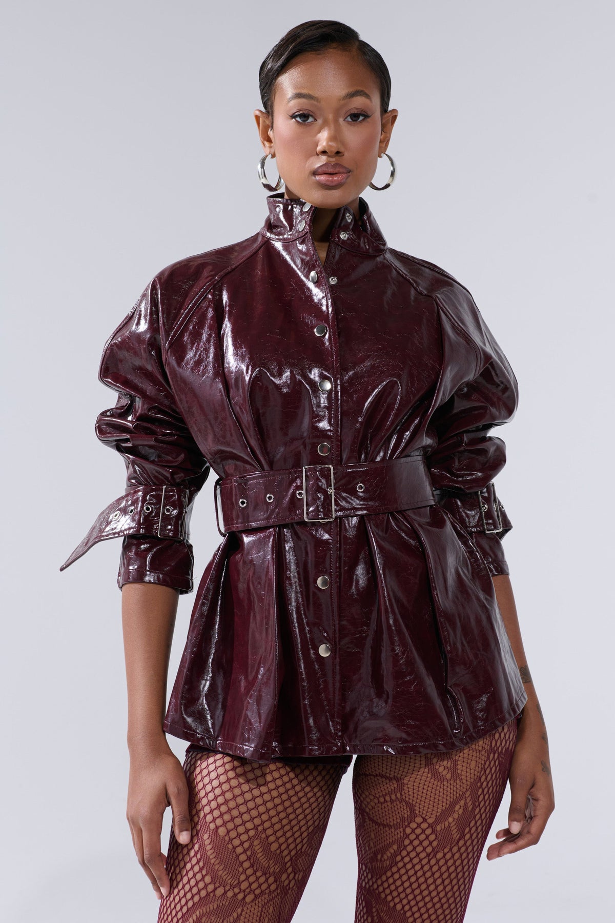 ON FIRE FAUX LEATHER BUTTON DOWN