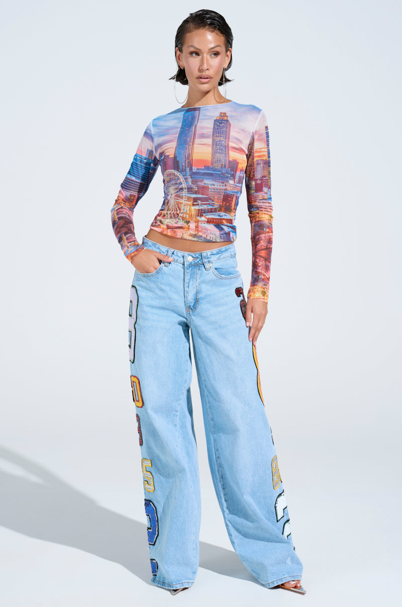 CITY LIGHTS MESH LONG SLEEVE TOP