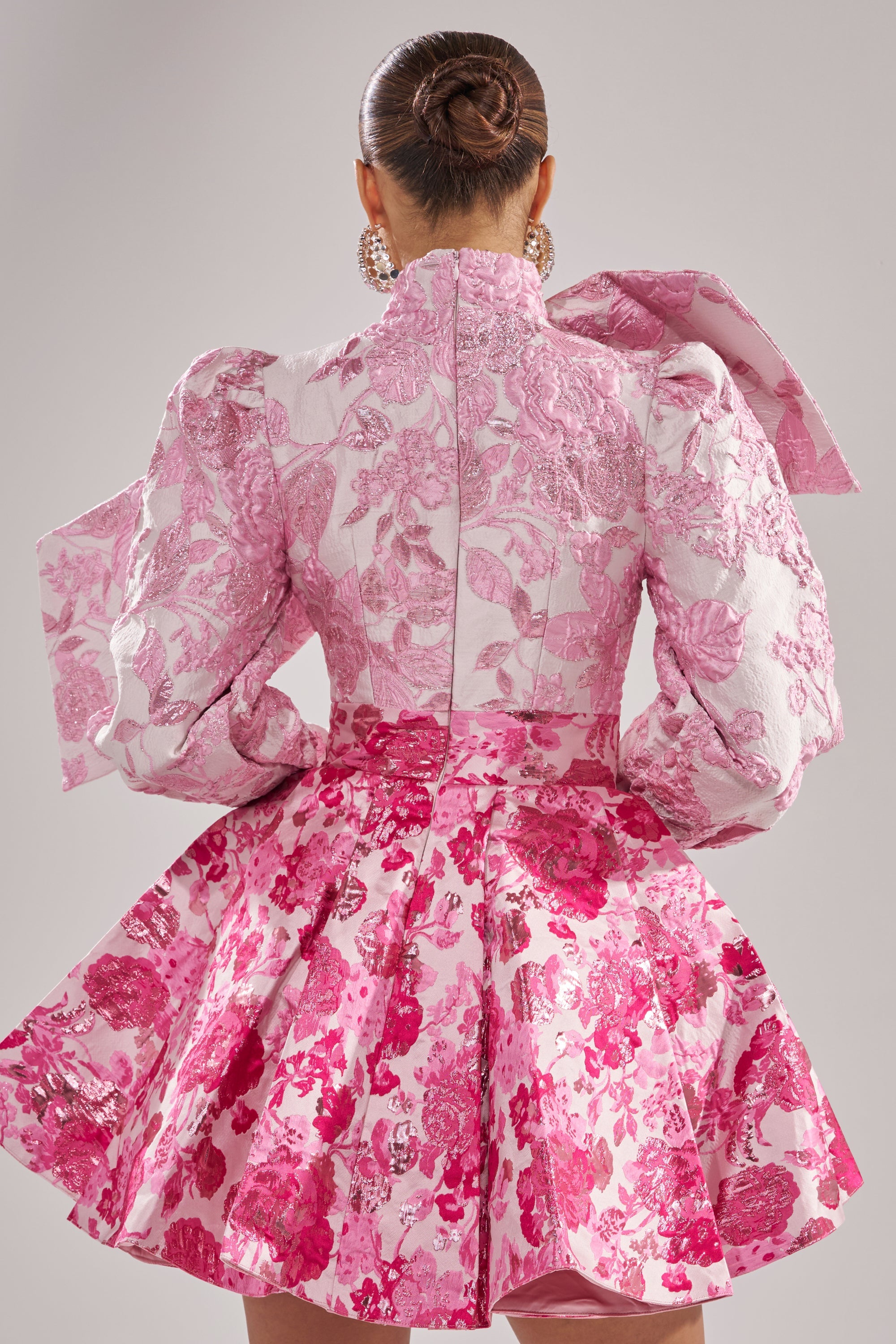 RENAISSANCE TWO-TONE BROCADE MINI DRESS IN PINK