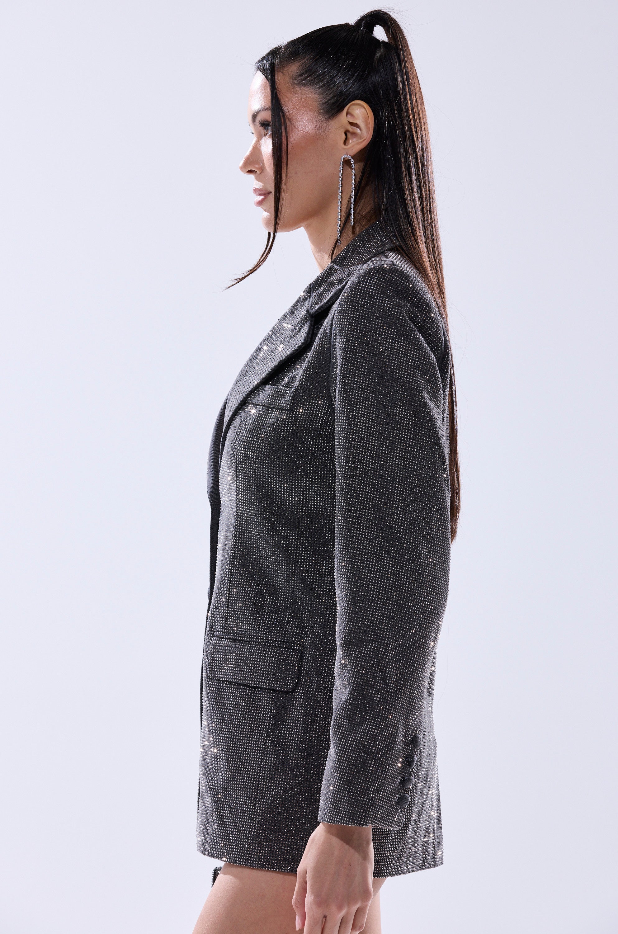 ALL EYES ON ME EMBELLISHED DENIM BLAZER