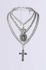 HOLY WOMAN LAYERED RHINESTONE NECKLACE SET IN SILVER