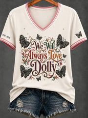 Women's Casual Country Music Singer Commemorative Print V-Neck Top