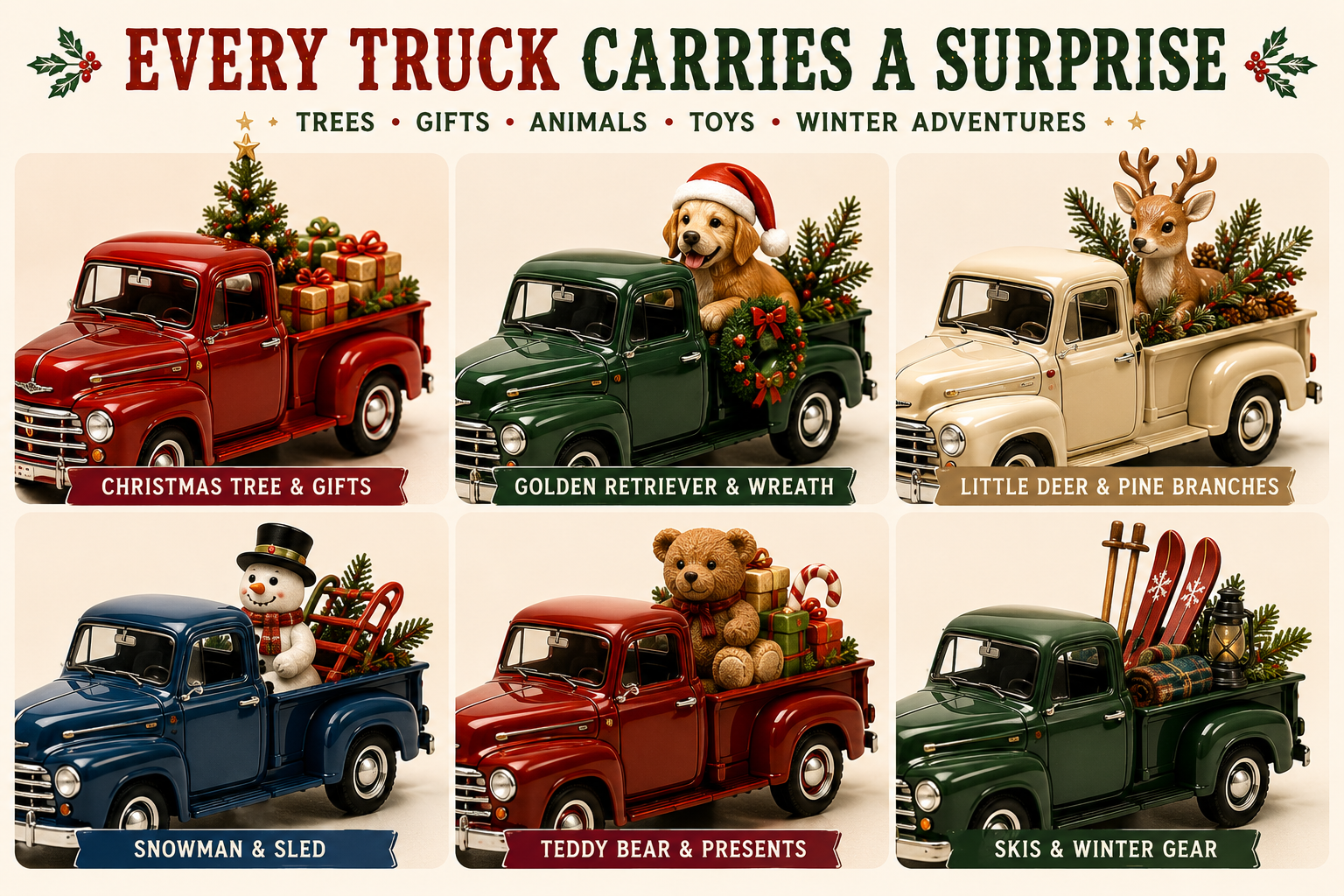 🎄 🛻Christmas Pickup Truck Advent Calendar – 24 Unique Holiday Trucks with Festive Surprises