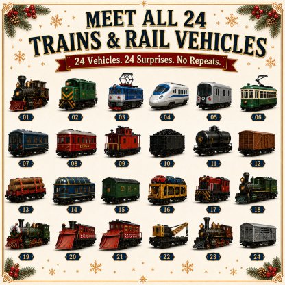 ⏰Christmas Early Bird 50% OFF-🎄🚂Trains & Rail Vehicles Advent Calendar 2026 – 24 Railway Surprises