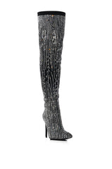 AZALEA WANG ANALIA RHINESTONE SPARKLE STILETTO BOOT IN BLACK