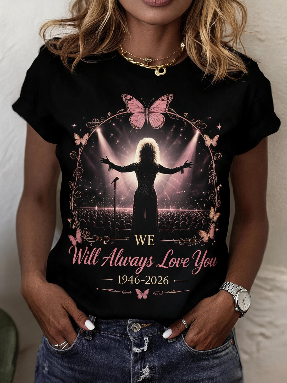 Women's "We Will Always Love You" Print Crew Neck T-Shirt
