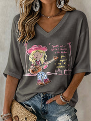 V-Neck Retro Tumble Out Of Bed & I Stumble In The Kitchen... Pour Myself A Cup Of Ambition Print T-Shirt